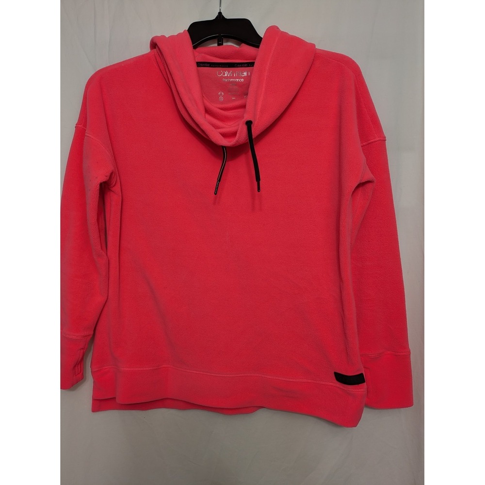 Calvin Klein Performance Pink Fleece Hoodie Women's L Cowl Neck Pullover...